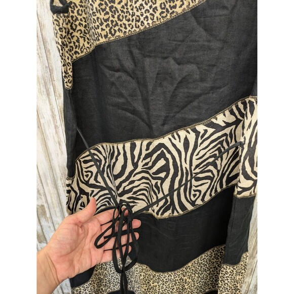 Vintage Earth Song Linen Patch Jumper Maxi Tank Dress Animal Print Size 14 - Picture 7 of 9